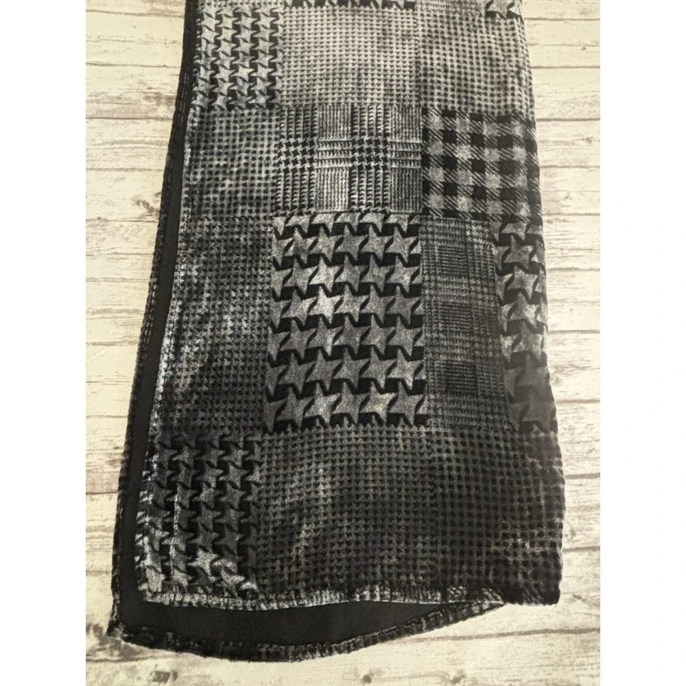 Mixed Print Houndstooth Black Gray Velvet Scarf Rectangle Y2k 10x50